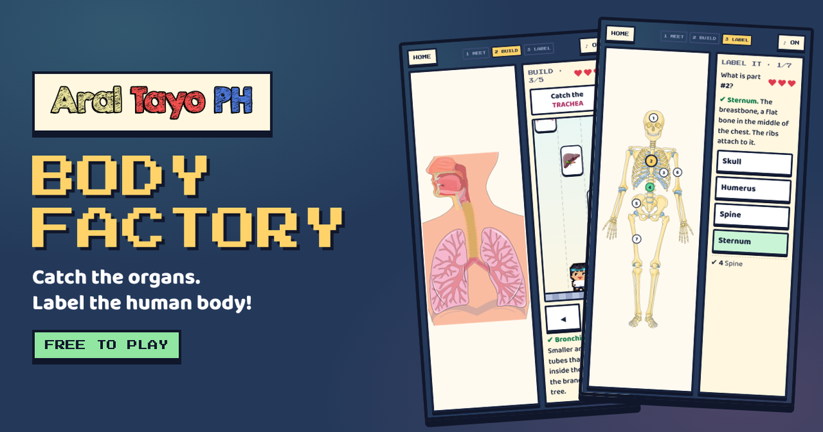 Body Factory human body labeling game. Click to play.